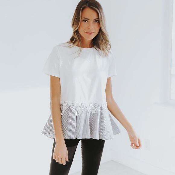 stripped ruffle peplum top size large - Picture 1 of 7